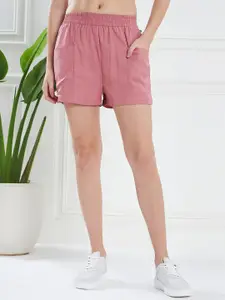KASSUALLY Women Pink High-Rise Shorts