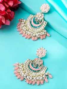 Yellow Chimes Gold Plated Kundan Studded & Beaded Chandbalis