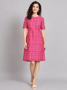 PowerSutra Ethnic Print Cotton A-Line Dress