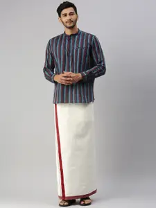 Ramraj Striped Pure Cotton Kurta With Veshti