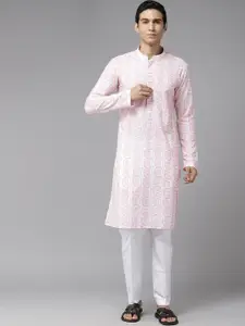 See Designs Ethnic Motifs Embroidered Mandarin Collar Straight Cotton Kurta