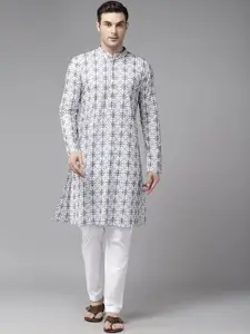 See Designs Floral Embroidered Mandarin Collar Straight Cotton Kurta