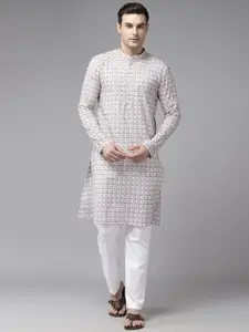 See Designs Floral Embroidered Mandarin Collar Straight Cotton Kurta
