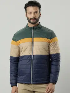 Indian Terrain Striped Lightweight Mock Collar Puffer Jacket