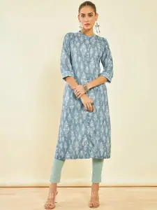 Soch Ethnic Motifs Printed Band Collar Straight Kurta