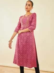 Soch Geometric Printed Sequins Detail Straight Kurta
