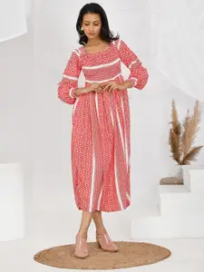 BAESD Geometric Printed Smocked Detail Fit and Flare Dress