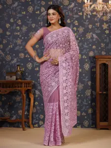 House of Pataudi Floral Embroidered Net Saree