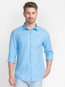 MOZZO Men Blue Classic Slim Fit Cotton Casual Shirt