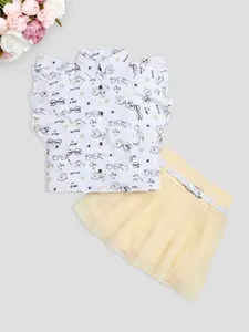 The Magic Wand Girls Printed Top With Skirt