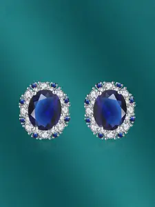 Designs & You Silver-Plated Cubic Zirconia Studded Contemporary Studs Earrings