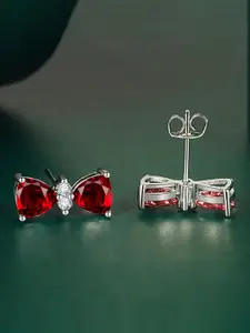 Designs & You Silver-Plated Cubic Zirconia-Studded Bow Tie Stud Earrings