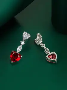 Designs & You Silver-Plated Cubic Zirconia-Studded Heart Shaped Drop Earrings