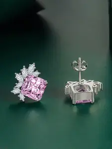 Designs & You Cubic Zirconia Silver Plated Square Studs Earrings