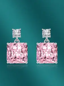 Designs & You Silver-Plated Cubic Zirconia Studded Square Studs Earrings
