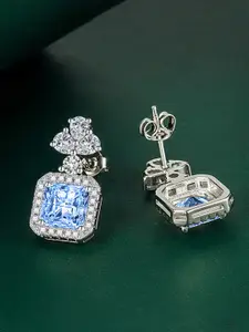 Designs & You Silver-Plated Cubic Zirconia-Studded Square Shaped Drop Earrings