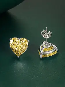 Designs & You Silver Plated CZ Studded Heart Shaped Studs Earrings