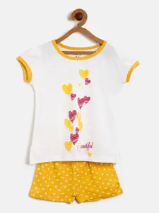 Palm Tree Girls White & Yellow Printed Top with Shorts