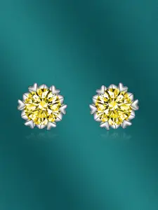 Designs & You Cubic Zirconia Silver Plated Floral Studs Earrings