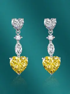 Designs & You Silver-Plated Cubic Zirconia-Studded Heart Shaped Drop Earrings