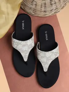 V-WALK Printed Leather Slip-On Open Toe Flats