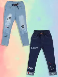 A-Okay Girls Pack Of 2 Slim Fit High-Rise Cuffed Hem Stretchable Jeans