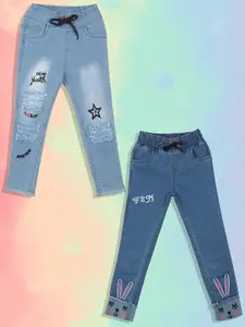 A-Okay Girls High-Rise Mildly Distressed Light Fade Cotton Jeans