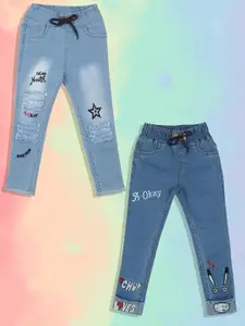 A-Okay Girls Pack Of 2 Slim Fit High-Rise Cuffed Hem Stretchable Jeans