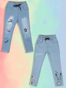 A-Okay Girls  Pack of  2 Slim Fit High-Rise Mildly Distressed Light Fade Cuffed Hem Jeans