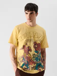 The Souled Store Yellow Graphic Printed Round Neck Cotton T-shirt