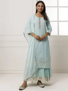 Geroo Jaipur Yoke Design Regular Pure Cotton Gotta Patti Kurta with Skirt & Dupatta