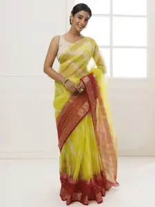 Geroo Jaipur Tie and Dye Organza Leheriya Saree