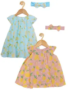 Creative Kids Infants Girls Pack Of 2 Conversational Printed Cap Sleeves A-Line Dress