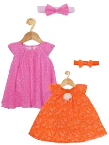Creative Kids Pack of 2 Girls Printed Gathered & Pleated Round Neck A-Line Dress