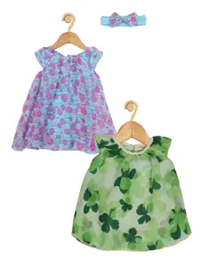 Creative Kids Pack of 2 Girls Floral Printed Gathered & Pleated Round Neck A-Line Dress