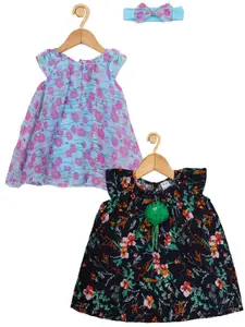 Creative Kids Infants Girls Pack Of 2 Floral Printed Cap Sleeves A-Line Dress