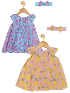 Creative Kids Infants Girls Pack Of 2 Printed A-Line Dress With Hairband