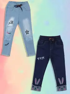 A-Okay Girls Pack Of 2 High-Rise Mildly Distressed Light Fade Cuffed Hem Slim Fit Jeans