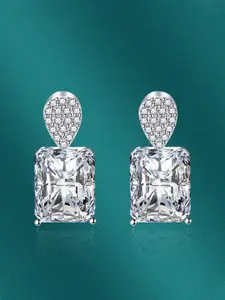 Designs & You Silver Plated CZ Studded Geometric Drop Earrings