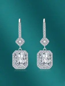 Designs & You Silver-Plated Cubic Zirconia Square Shaped Drop Earrings