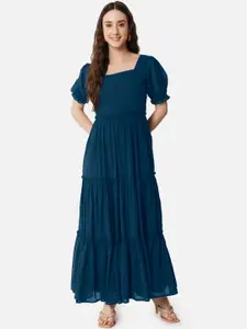 Femvy Puff Sleeves Tiered Georgette Fit & Flare Dress