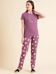 Sweet Dreams Pink & White Graphic Printed Night Suits