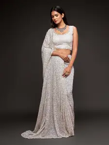 Trendmalls Embellished Sequinned Poly Georgette Chanderi Saree