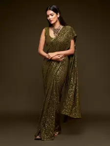 Trendmalls Embellished Sequinned Poly Georgette Chanderi Saree