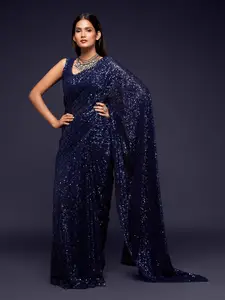 Trendmalls Embellished Sequinned Poly Georgette Chanderi Saree