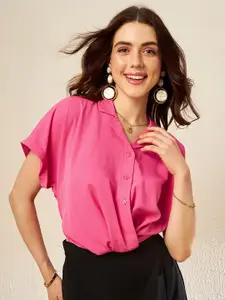KASSUALLY Pink Twisted Shirt Style Crop Top