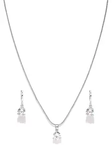 OOMPH Silver-Plated Cubic Zirconia Stone-Studded Pendant Set