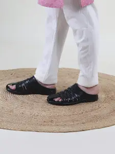 FAUSTO Men Textured Leather Comfort Sandals