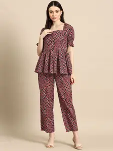 WoowZerz Women Printed Cotton Top with Palazzos