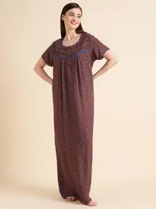 Sweet Dreams Abstract Printed Pure Cotton Maxi Nightdress